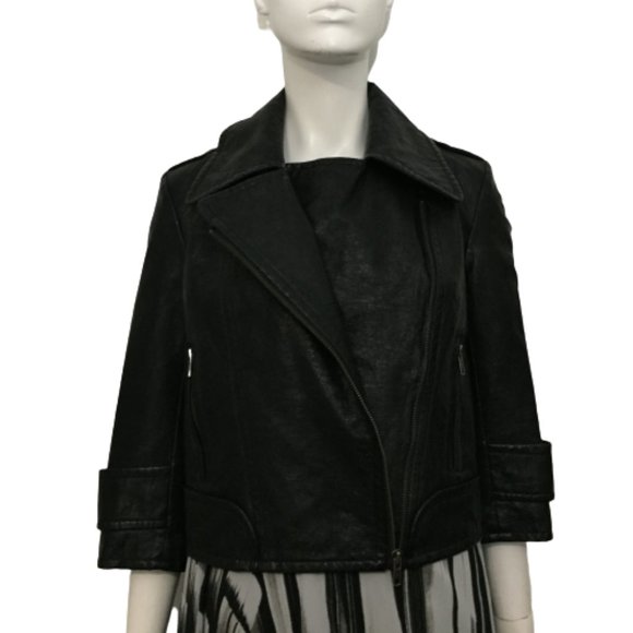 French Connection Size 0 Ladies Black Leather Jacket - Picture 14 of 16